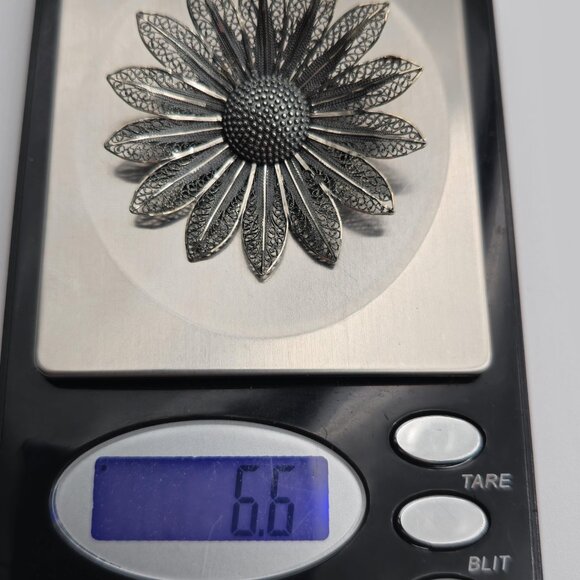 Sterling Silver Rustic Large Flower Nature Pin Brooch B373 - Picture 6 of 6